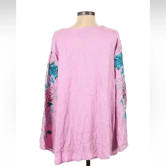 Anthropologie | Judith March | Pink Tunic Floral Embroidered Sleeves Boho Size S - Picture 3 of 3
